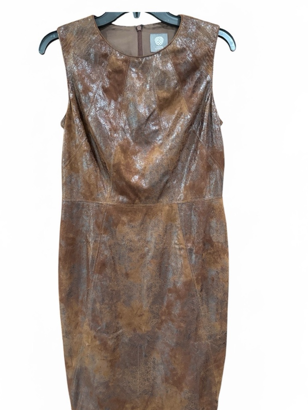 Vince Camuto‎ Brown Wash Distressed Faux Leather Knee Length Sheath Dress, 10.